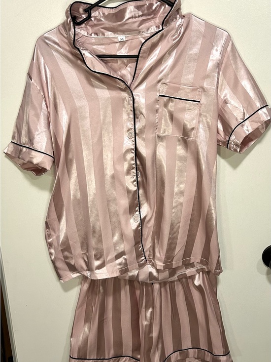 Other - Striped Satin Short Sleeve Pajama Set - Blush Pink